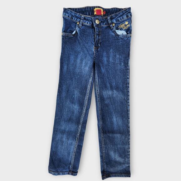 Apple Bottom Jeans Kids Girls Sz 8 Blue Denim Embroidered Pockets Slim Fit *Flaw - Picture 1 of 7
